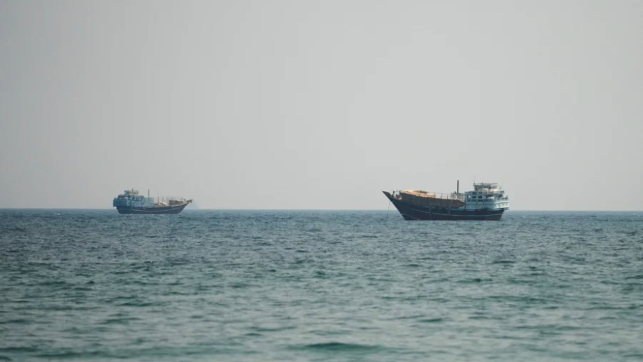 Vessels at the Strait of Hormuz, as seen from Musandam, Oman, on July 12, 2026. (Stringer/Reuters)