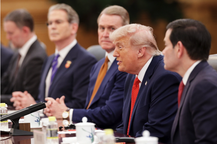 U.S. President Donald Trump speaks during a bilateral meeting with Chinese leader Xi Jinping at the Great Hall of the People in Beijing on May 14, 2026. Alex Wong/Getty Images