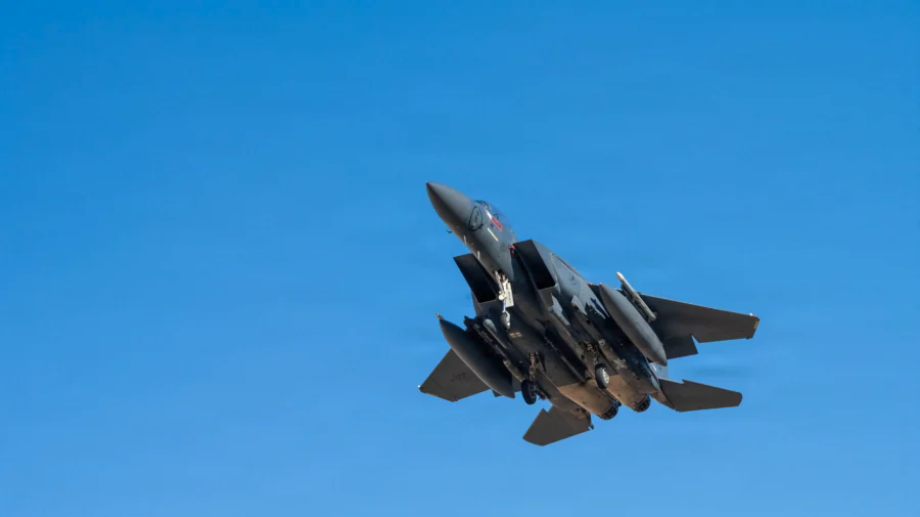 A U.S. Air Force F-15E Strike Eagle aircraft takes off for a mission supporting Operation Epic Fury during the Iran war at an undisclosed location, on March 9, 2026. (U.S. Air Force/Handout via Reuters)