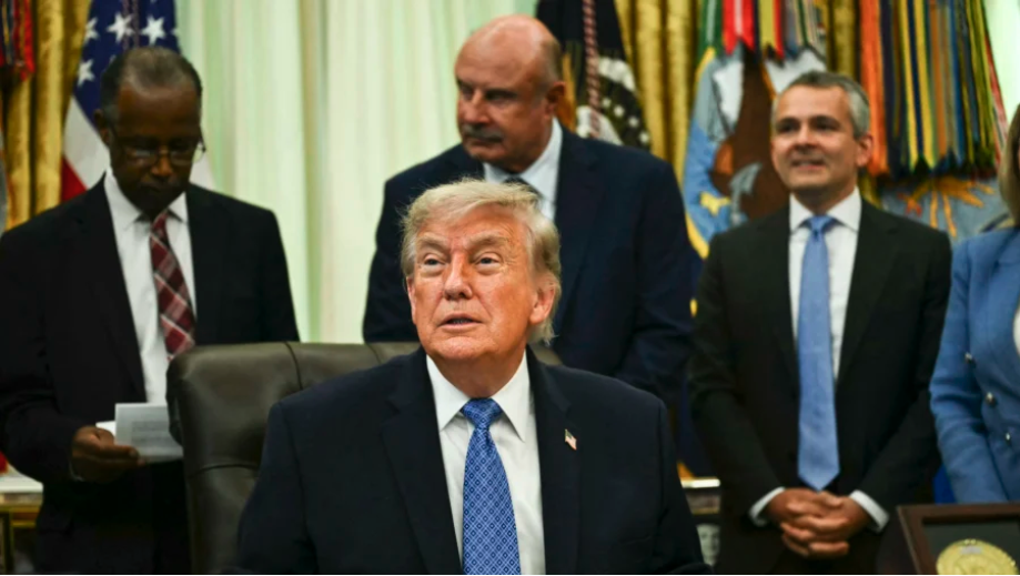 President Donald Trump takes questions in the Oval Office of the White House in Washington on June 26, 2026. (Kent Nishimura/AFP via Getty Images)